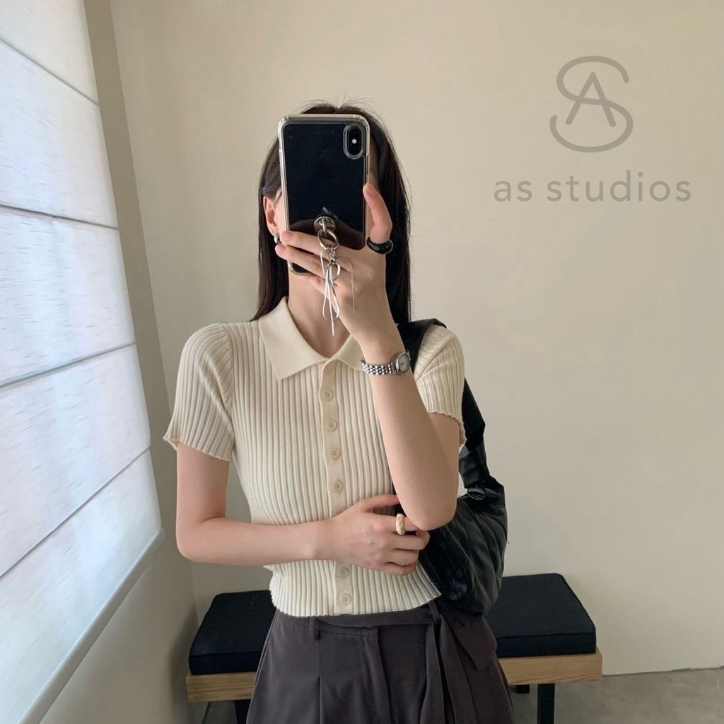 [ READY ] ONE-K เสื้อครอปไหมพรมสไตล์เกาหลี | เสื้อไหมพรมครอปแขนสั้นลําลอง