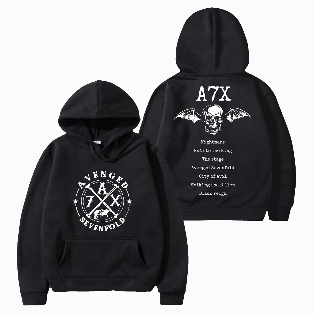 เสื้อผ้าขนาดกลาง เสื้อกันหนาว Pullover Hoodie Avenged A7X Logo Skull Black
