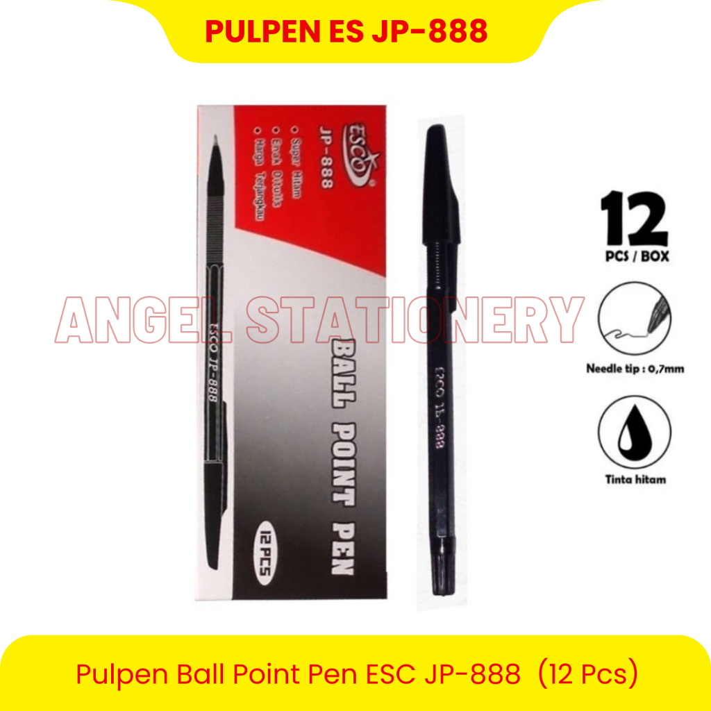 ปากกา Ball Point Es JP-888 / 0.7 มม. ปากกาสีดํา / ปากกา 12 ชิ้น
