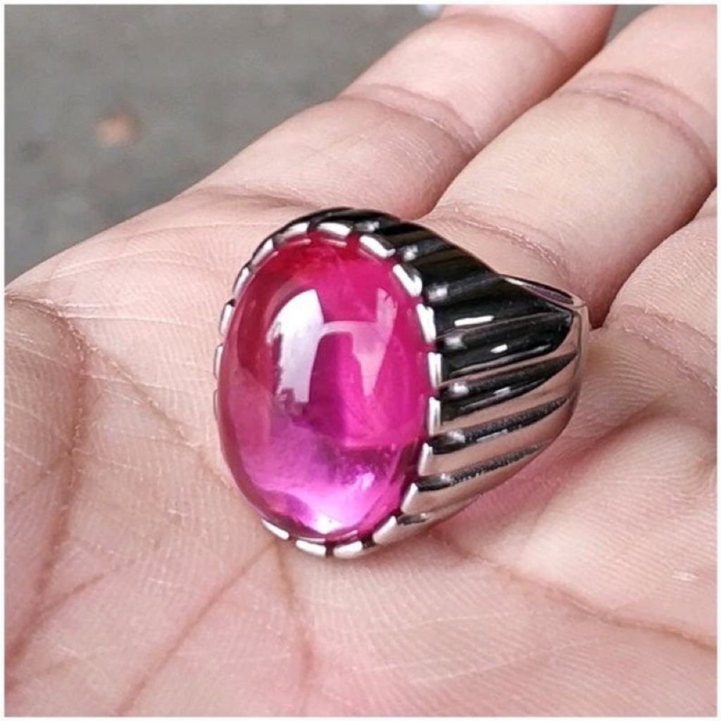 MERAH แหวนผู้ชาย STONE RING RED SIAM POMEGRANATE SIAM SUPER LUXURY SUPER CRYSTAL HQ NAIK DS 9 mohs