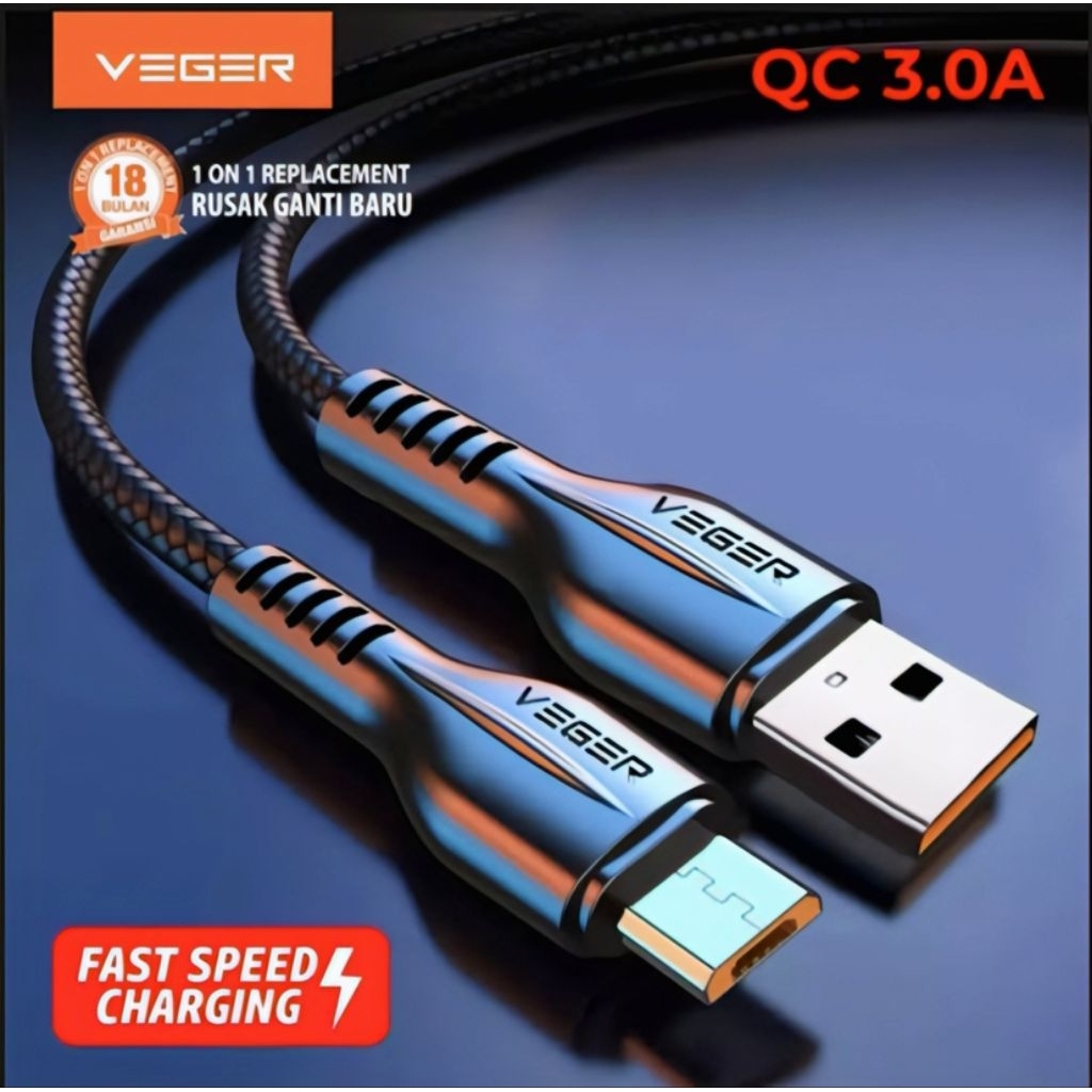 VEGER VG-18 TYPE C/สายเคเบิลข้อมูล VEGER VG-18 TYPE C 100cm QC 3.0 ความเร็วชาร์จเร็วรับประกันต้นฉบับ