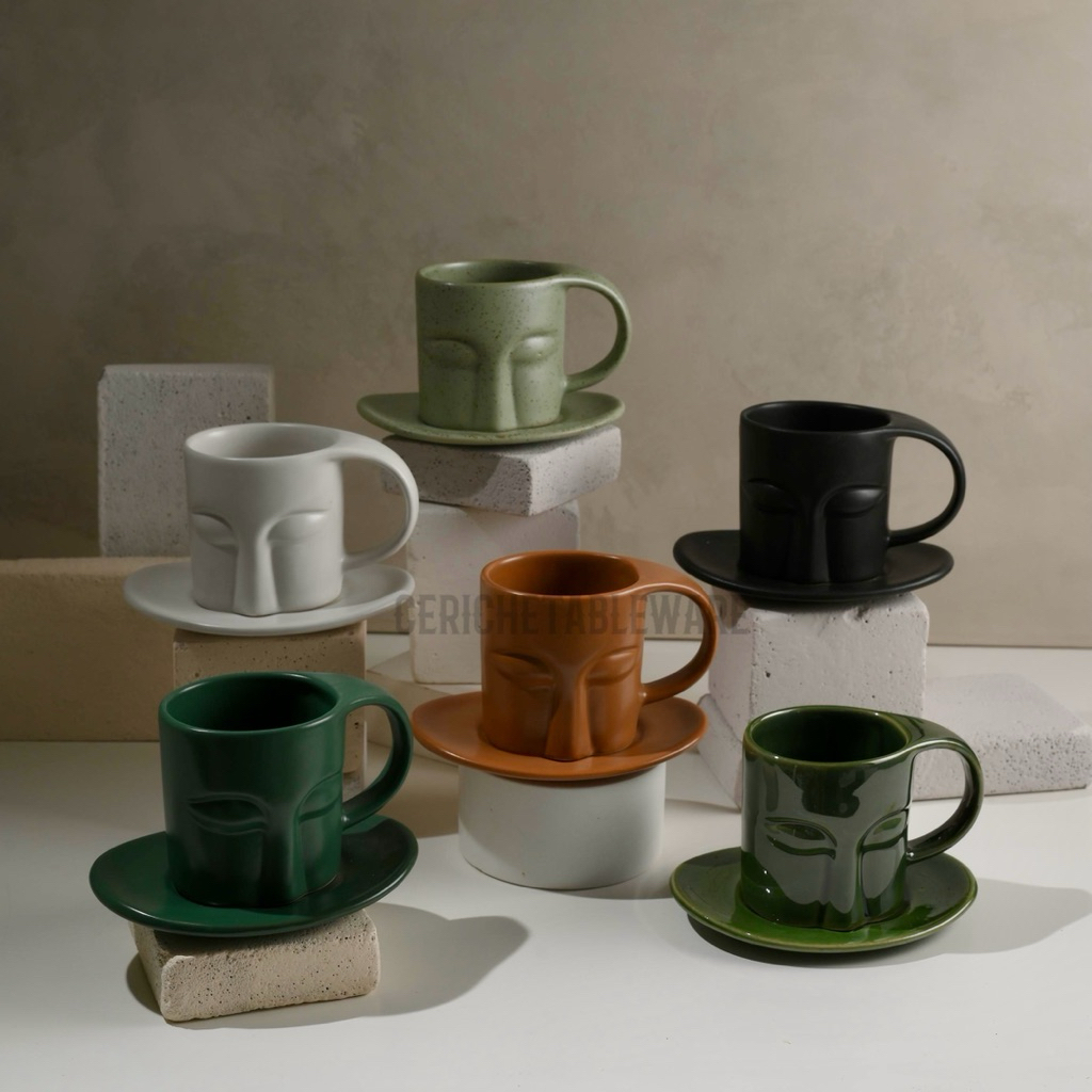 Cerache - Zora Coffee Tea set Cup and Saucer Ceramic Japanese Aesthetic Elegant Coffee Tea Cup Korea