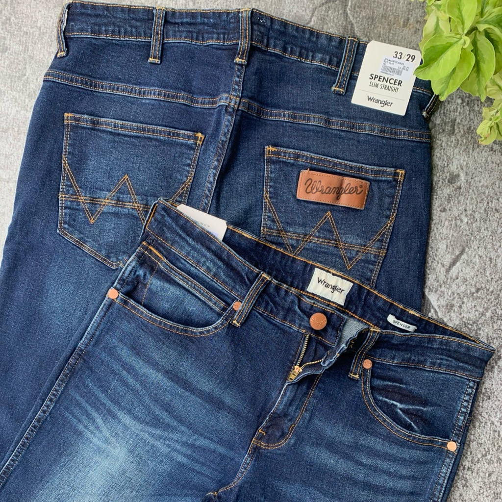 Original WRANGLER SPENCER SLIM TAPER กางเกงฟอกสีกรมเข้ม • ขนาด 29,31,34,36