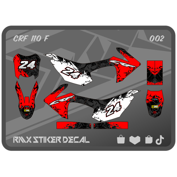 STABILO MERAH HIJAU CRF 110 FULLBODY STICKER (002) 110F MINI TRAIL MINIMOTO DECAL STICKER BLACK RED,