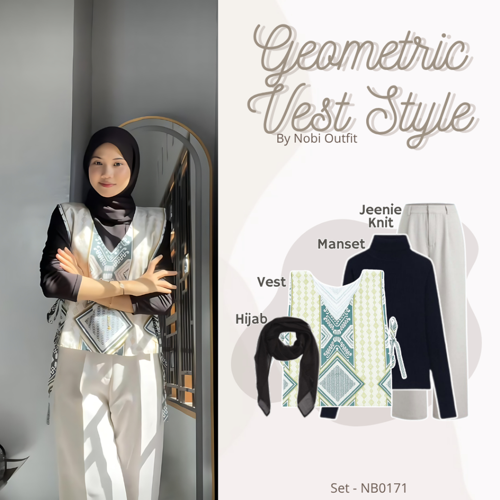 4 In One Set Outer Batik Vest ล่าสุด Motif Nobi Top Current ชุดสตรี (ฮิญาบ + Cuff + เสื้อกั๊ก + Jenn