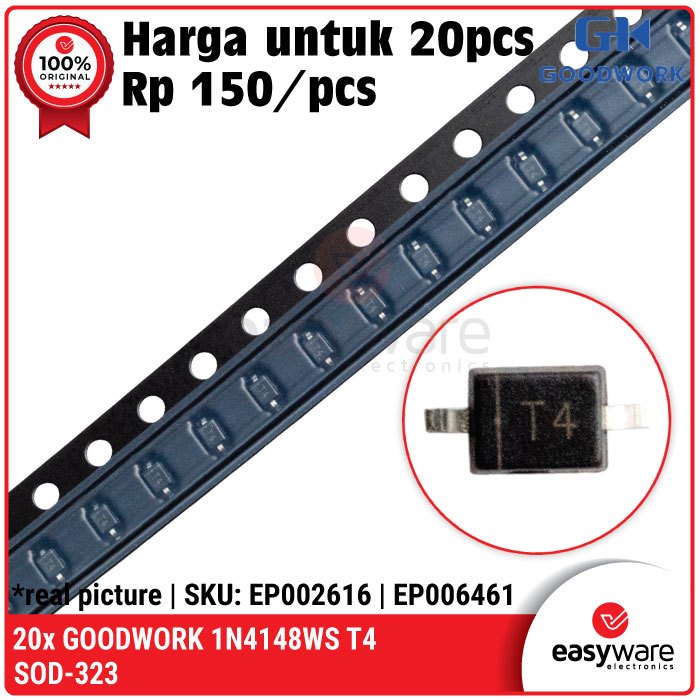 20pcs ไดโอด 1N4148 SOD-323 1N4148WS T4 SOD-323 Switching Diode 1N4148 SMD