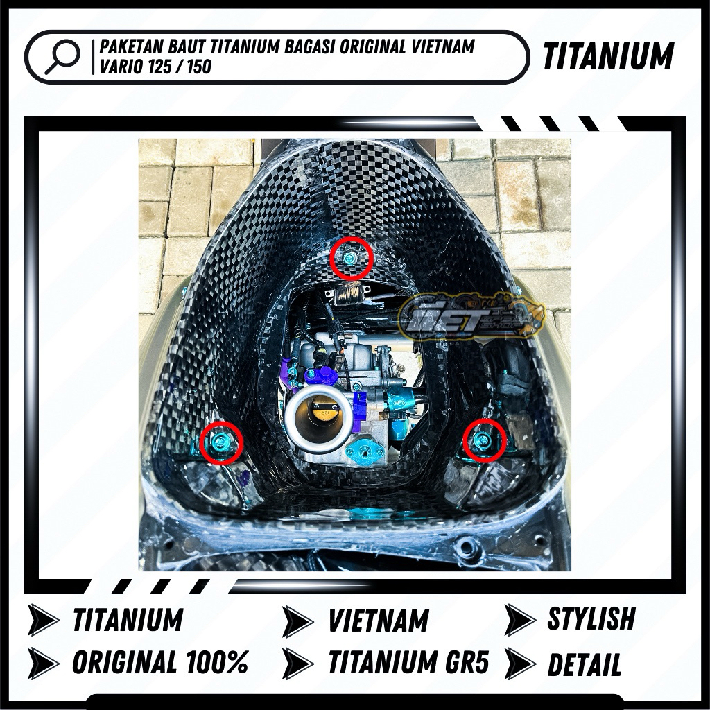 Original Vietnam Vario 125 150 Titanium Trunk Bolt Set | Silver, Brown, Light Blue, Gold, Pink, Maroon, Purple, Blue, Tosca Green, Green, Neon