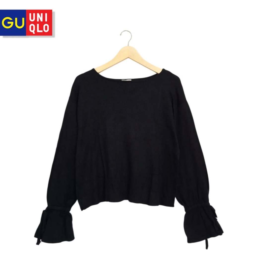 Uniqlo GU เสื้อเย็นแขนระฆังสีดํา (CODE: B107 -05) - ราคาคู่มือ: Rp. 60,000 - ช้อปปี้ราคา: รป. 65,000