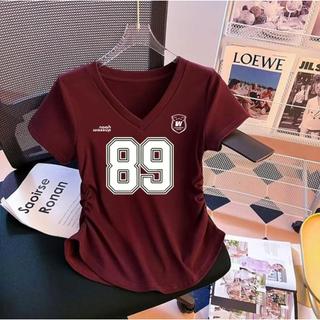 ATASAN KAOS WANITA KERUT V NECK TERBARU MOTIF ANGKA JERSEY DIGITAL PRINTING PREMIUM