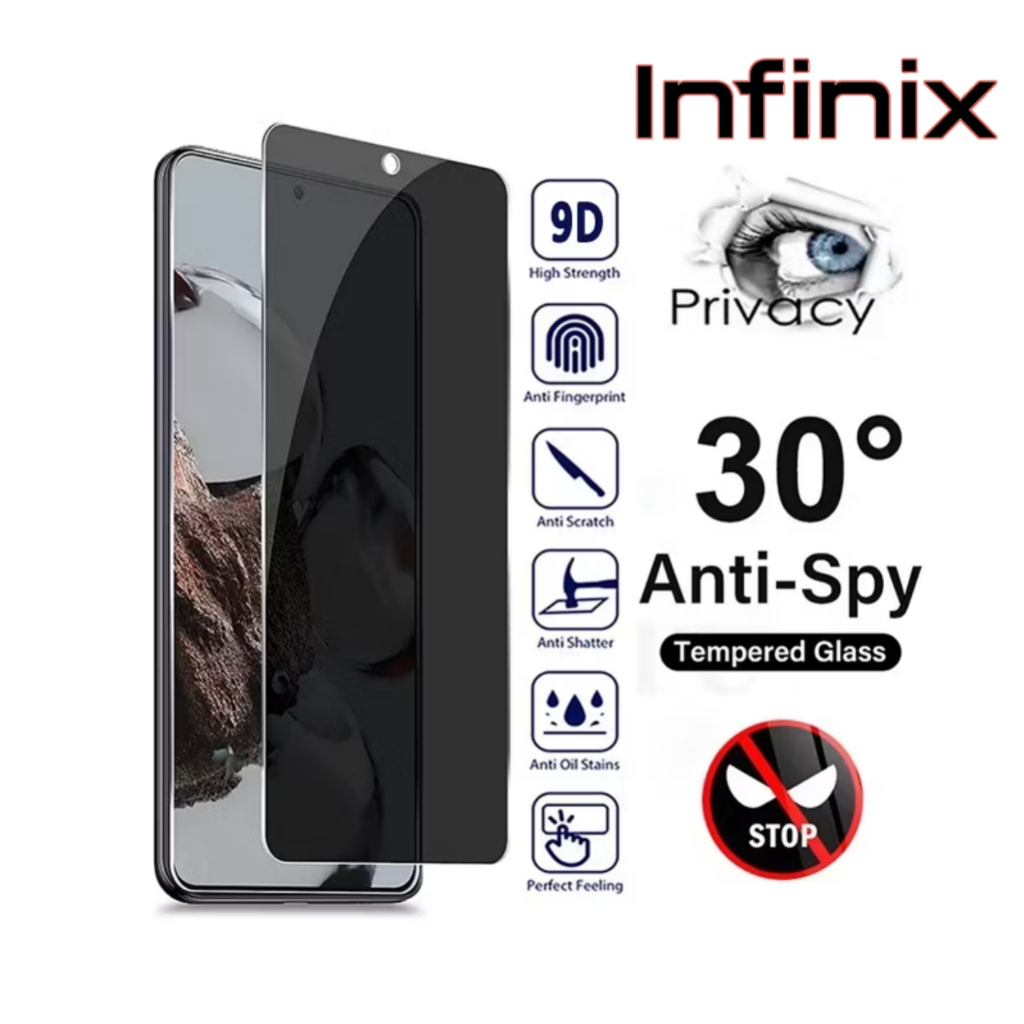 กระจกนิรภัยป้องกันสายลับเต็ม infinix smart 8 8 Pro 8 Plus 9 9 HD 10 10 Plus 10 HD 7 5 7 HD 5 Pro HD 