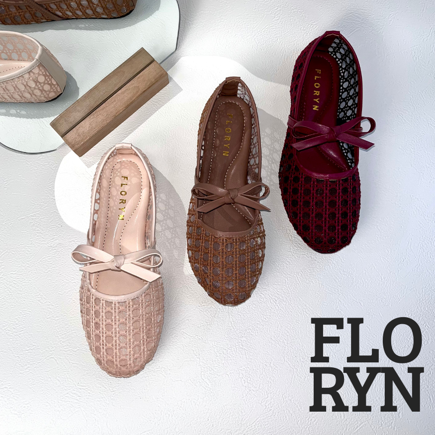 FLORYN SHOES - Flatshoes NOURA Ballerina Premium Womens Mesh Brocade Ribbon Strap Korean Casual
