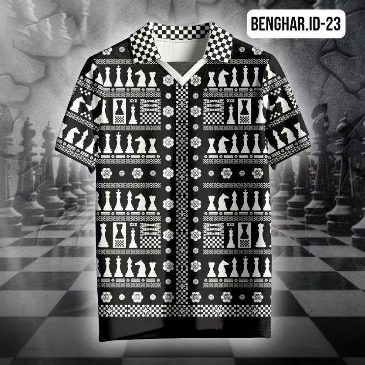 Chess Jersey with Full Print Chess Board Motif - GLOWRICH Sporty Game Board Jersey - 23