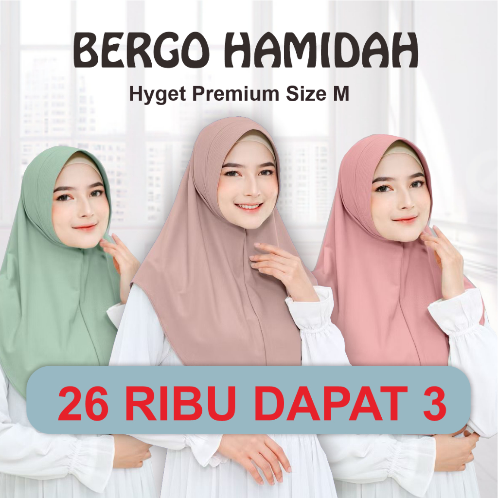 (3 HIJABS) HAMIDAH BERGO HIJAB SIZE M COVERS CHEST SCHOOL HIJAB DAILY SPORT