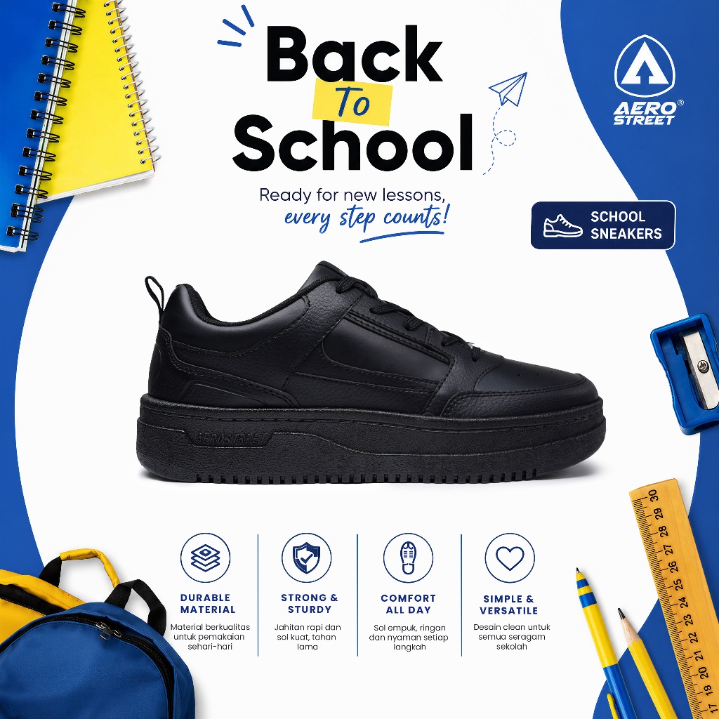 Aerostreet 37-44 Brooklyn Black Black - รองเท้าผ้าใบกีฬาลําลอง