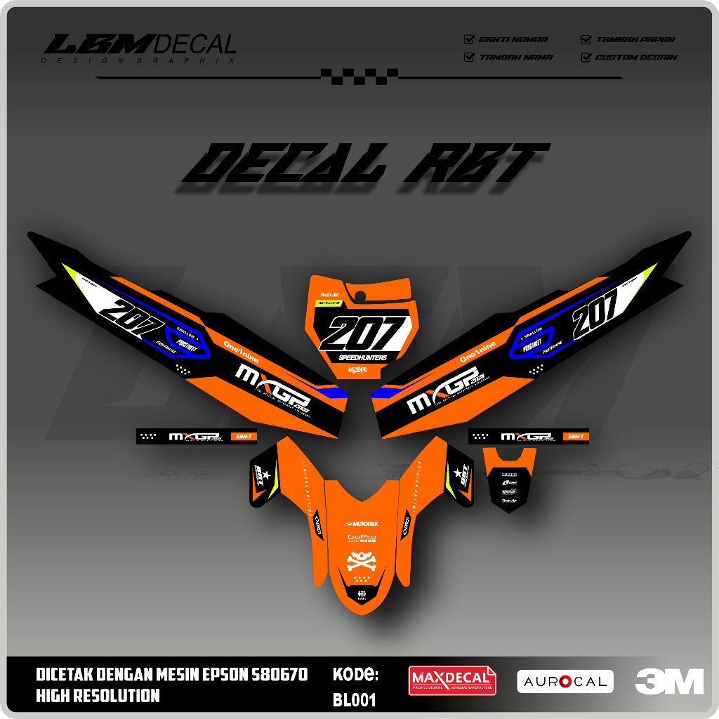 RBT/GTX VEGA R NEW Variation Sticker, ล่าสุด RBT Modified Duck Sticker รหัส BL001