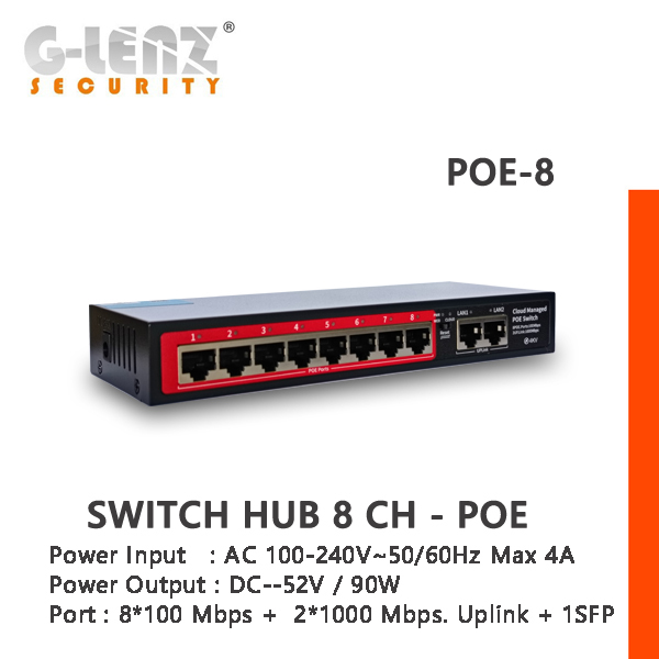 POE SWITCH 8 PORT + 2 PORT UPLINK สําหรับกล้อง IP - POE-8