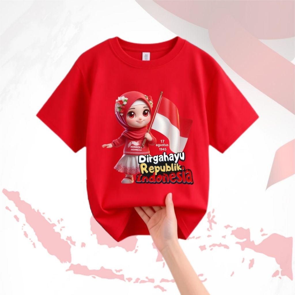 เสื้อยืดเด็กผู้หญิง MERAH, เสื้อยืดวันประกาศอิสรภาพ, เสื้อยืดสิงหาคม, การแข่งขันเด็ก, Independence, 