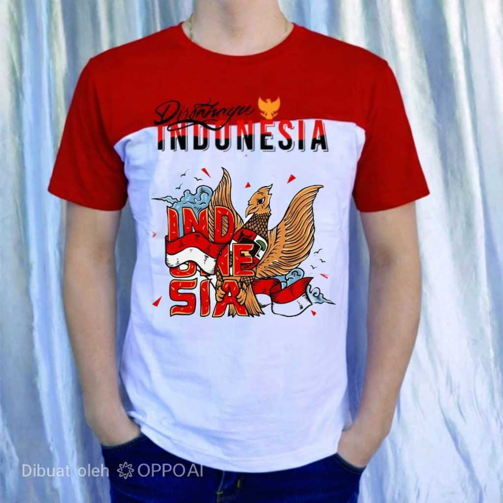 MERAH KATUN COTTON T-SHIRT/17 AGUSTSU 45 T-SHIRT/SHORT-SLEEVED T-SHIRT/RED AND WHITE T-SHIRT