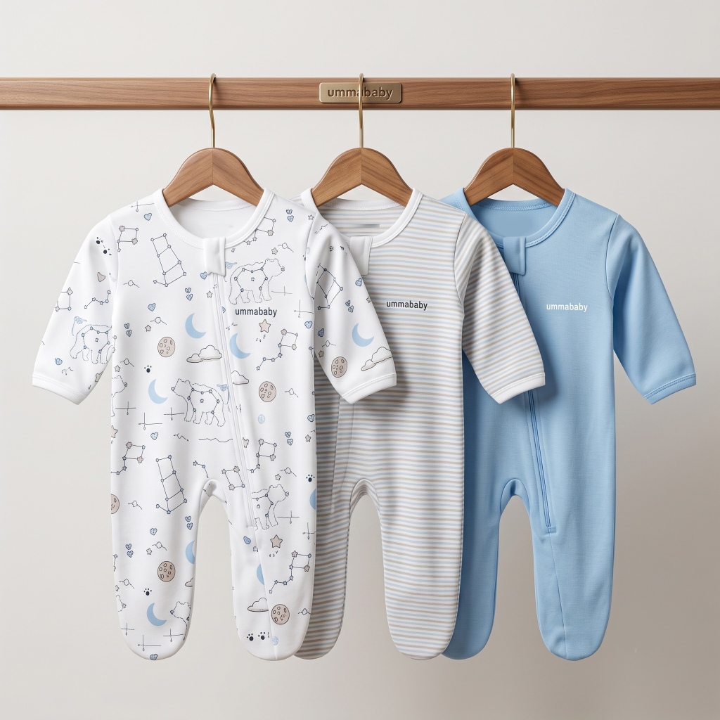 Ummababyshop 3 ชิ้นทารกแรกเกิด Sleepsuit ปิดขา Romper ยาวจัมเปอร์ Jumpsuit ทารกแรกเกิดชุดนอนชุด 0–6 เดือนเด็กทารกสาวอุปกรณ์ Umma เด็ก Polar Blue