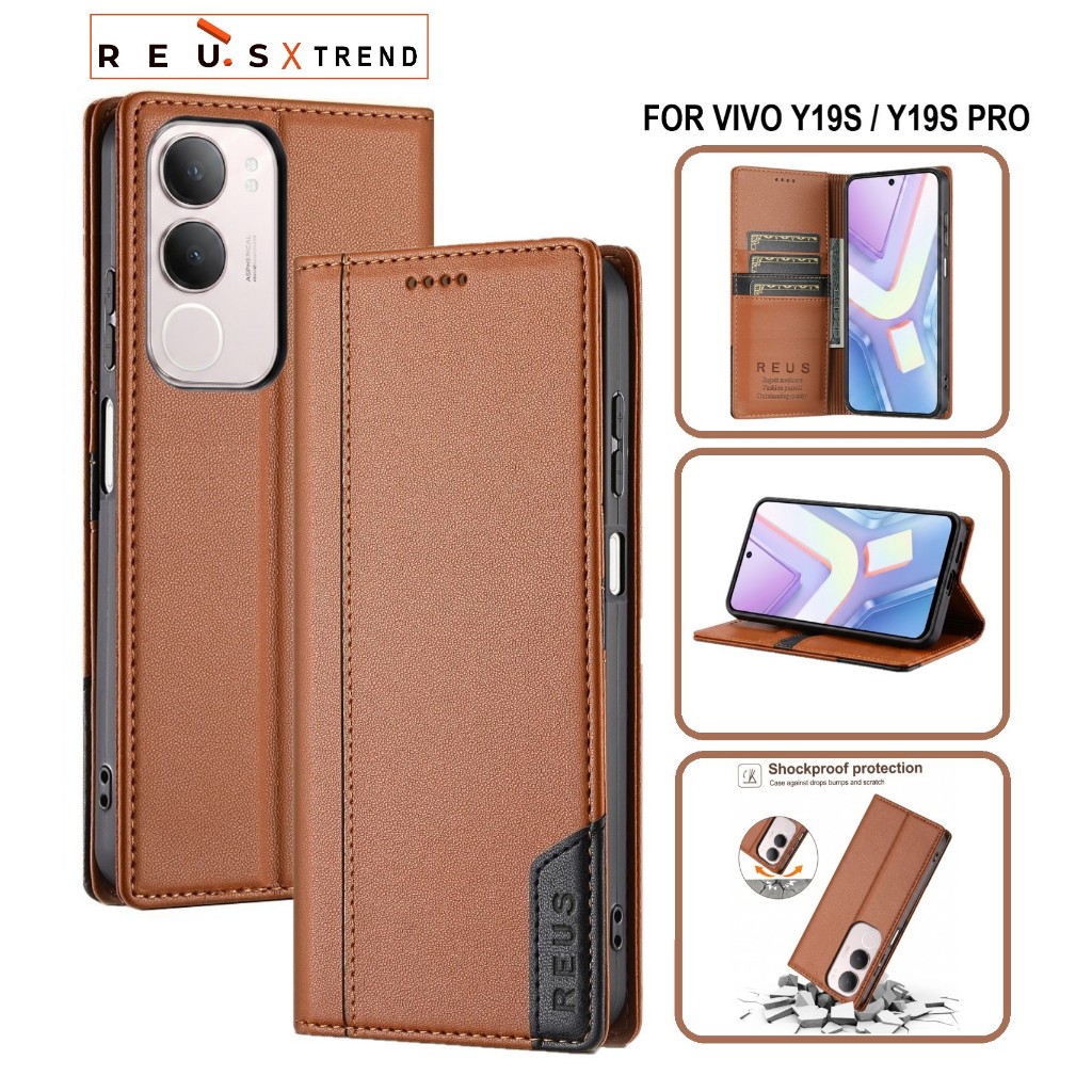 REUS Leather Case Vivo Y19s/Y19s Pro Flip Cover Wallet Card Slot Luxury Premium เคสกันกระแทก