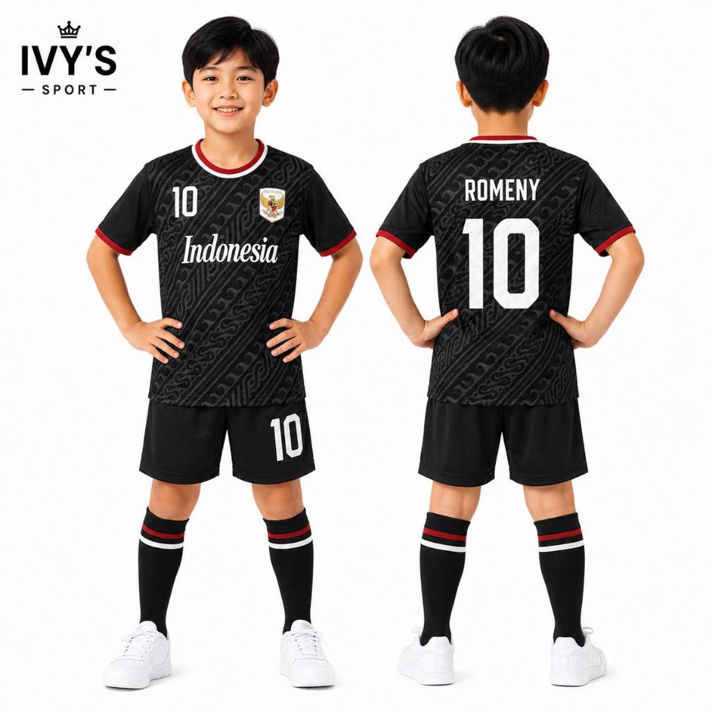 INDONESIAN NATIONAL TEAM CHILDRENS FOOTBALL SHIRT SET BLACK ARHAN ADULT BOYS WORLD CUP LEAGUE SINGLE