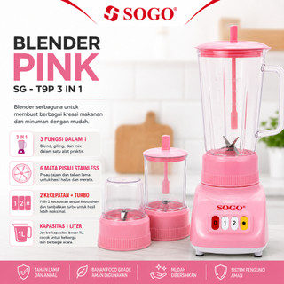 [Ready Stock] SOGO- Blender [Pink Series] Ukuran 1L Plastik Anti Pecah Pisau Stainless Steel Mesin Halus Warna Pink & Blender Jumbo 1,5L