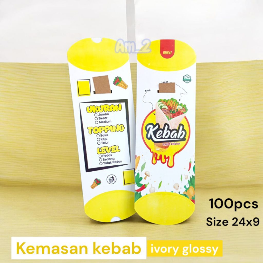 @100 ชิ้น GLOSSY IVORY KEBAB BOX PACKAGING UK 24X9 สีขาว-เหลือง