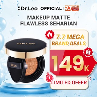Dr.Leo DermaGlow Pearl Cushion High Coverage Cocok untuk Kulit berminyak dan berjerawat Flawless Matte Finish Cushion Foundation Non Comedogenic 12 Jam Tahan Lama Oil Control Waterproof Smudgeproof BB Cream Makeup