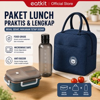 Eatkit Lunch Box Set 1250ml Kotak Makan Siang Transparan Desain Dua Lapis Lunch Box Microwaveable