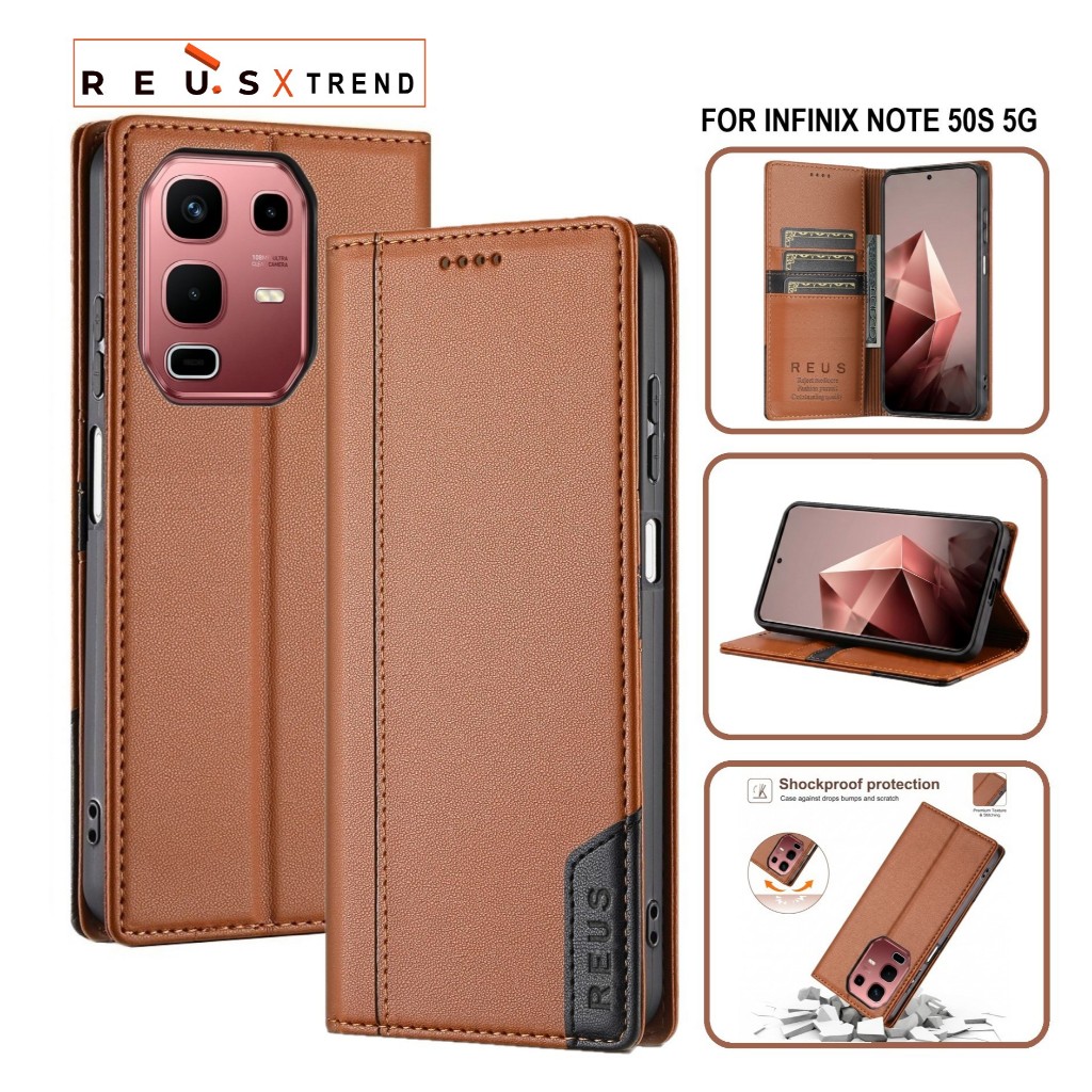 REUS Leather Case Infinix Note 50s 5g Flip Cover Wallet Card Slot Luxury Premium เคสกันกระแทก
