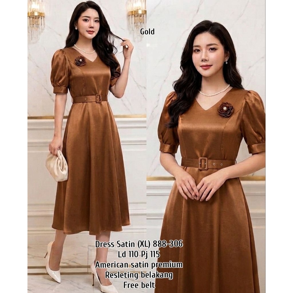 ชุดเดรสผู้หญิงผ้าซาตินแบบอเมริกัน รุ่นใหม่ แฟชั่นร่วมสมัย 888 (XL, Ld 110 และ XXL, Ld 120)