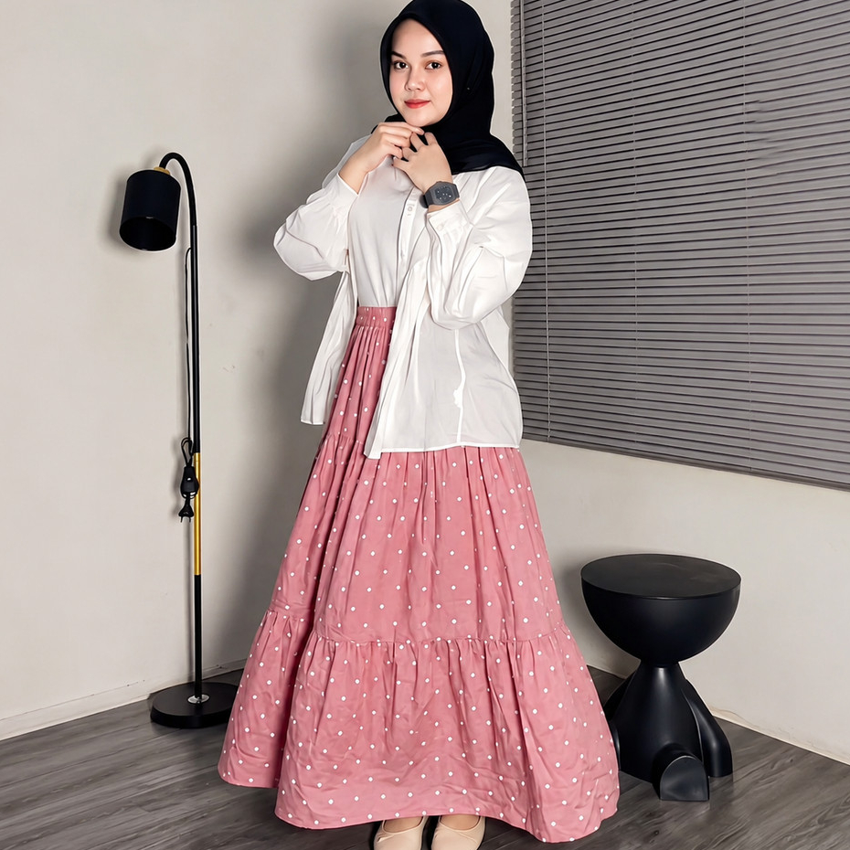 POLKA FLORAL SKIRT / FLORAL SKIRT / กระโปรงเกาหลี PATTERN