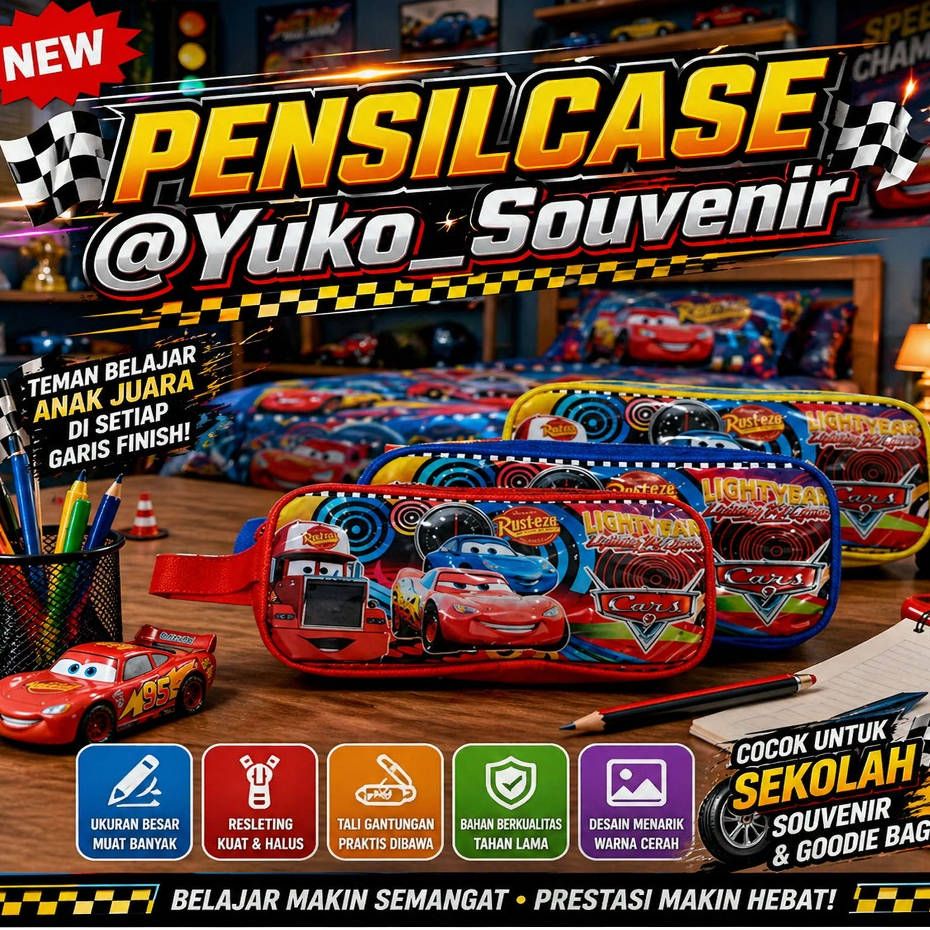 GANTUNGAN Cars Mcqueen กล่องดินสอจัมโบ้ขนาดใหญ่พร้อมสายแขวน