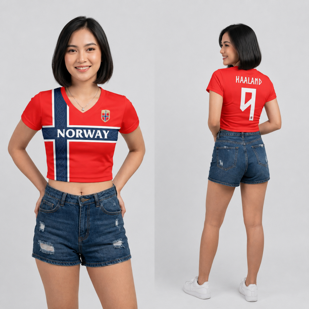 Y2K NORWAY HAALAND 9 WORLD CUP เสื้อแข่งคอวีผู้หญิง