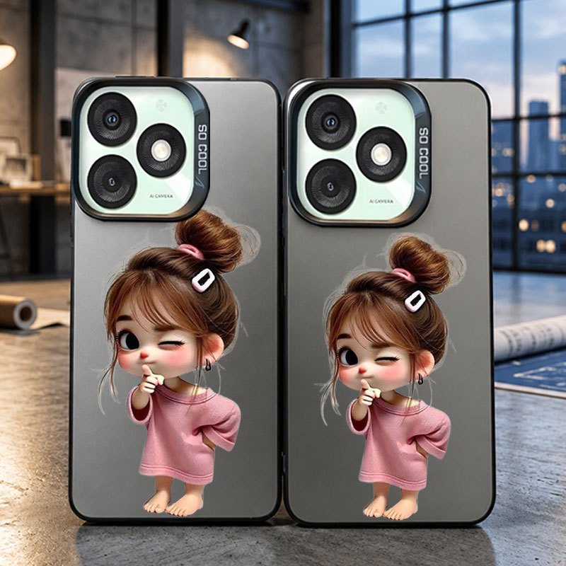 Softcase IMD สีดํา Motif สาว Minimalist Premium ป้องกัน HP สําหรับ Itel A50 A60 A70 A80 P55 5G S23 S