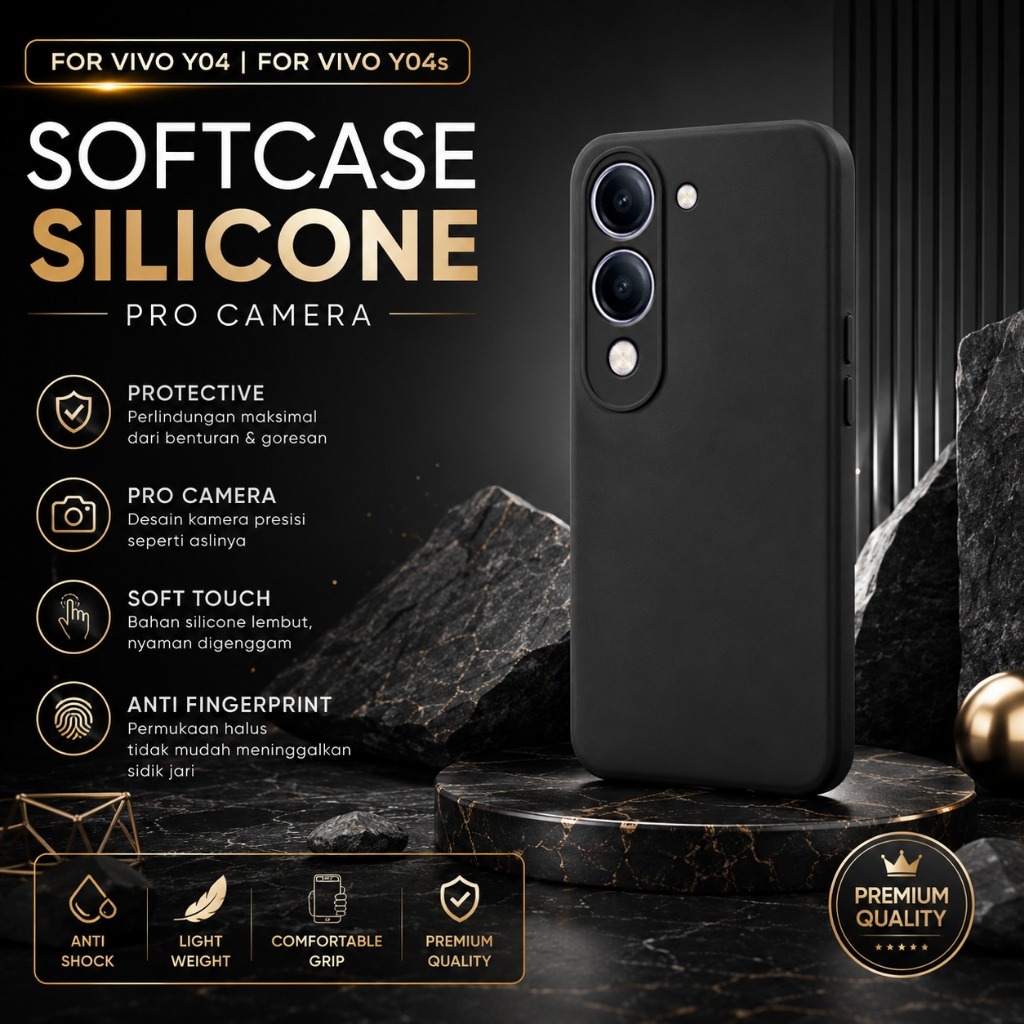 CASING สําหรับ VIVO Y04 VIVO Y04S SOFTCASE กล้อง PRO สีดํา VIVO Y04 VIVO Y04S THICK MATERIAL RESISTA