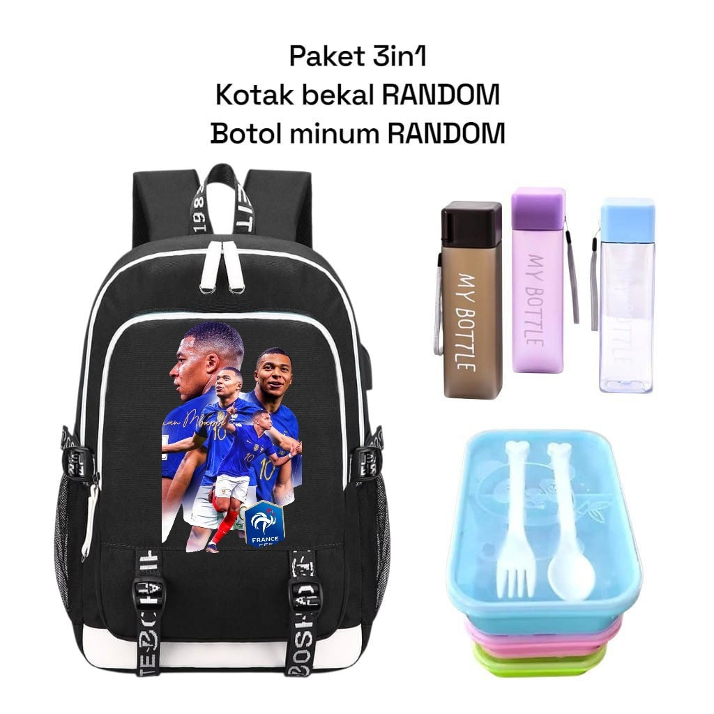 Kylian Mbappe France School Backpack for Boys Elementary and Middle School 3in1 School Backpack