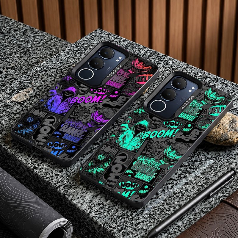 Softcase IMDสีดําMinimalist Graffiti Motifพรีเมี่ยมป้องกันHPสําหรับVivo V40 50 V60 Lite Y02 Y04 Y05 