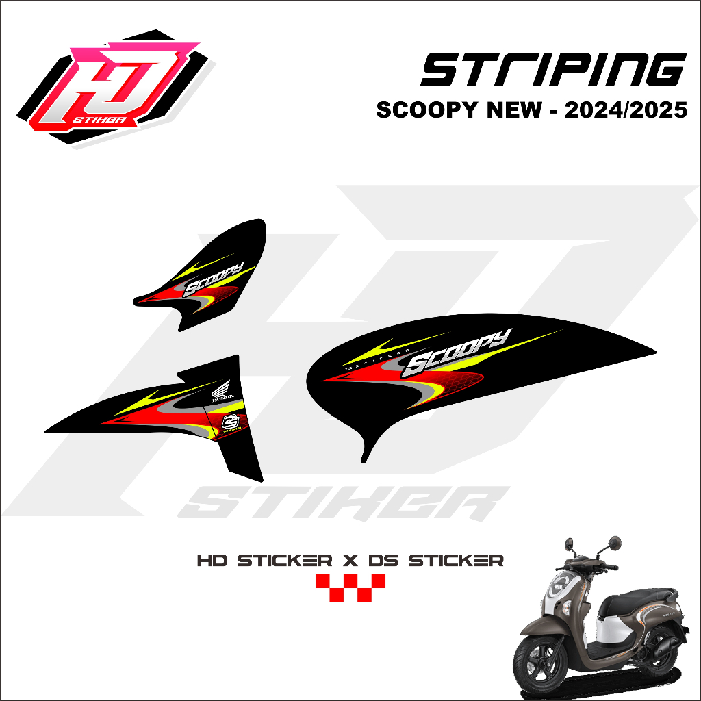 HD Sticker Striping Scoopy 2024 2025 2026 Gen 6 Decal สติกเกอร์ Honda Scoopy Black Variant HD-06