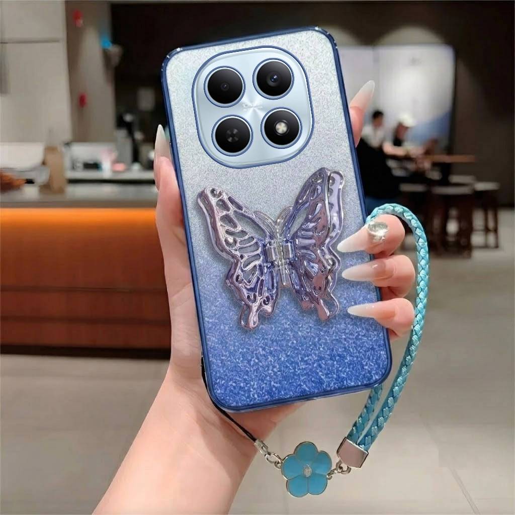 Softcase สําหรับ Poco X7 5G X7 Pro 5G Softcase หรูหรา Glitter ผีเสื้อความงามฟรีดอกไม้ Motif สายคล้อง