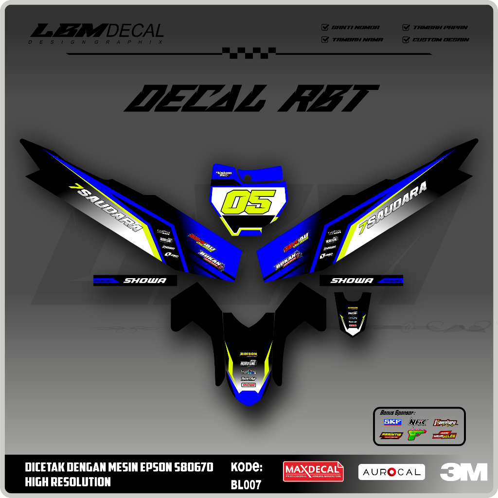 RBT/GTX VEGA R NEW Variation Sticker ล่าสุด RBT Modified Duck Striping Sticker รหัส BL007
