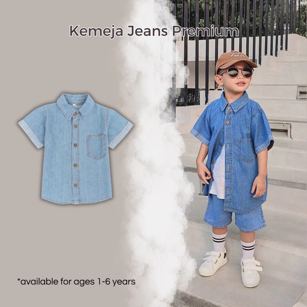 KEMEJA KRUCILKUU-CHILDRENS JEANS SHIRT WITH REVERSE STICK & CHILDRENS KOKO SHIRT WITH DEEP DYEING JE