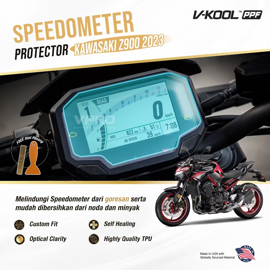 VKOOL PPF มอเตอร์วัดความเร็ว KAWASAKI Z900 2023 / มอเตอร์กันรอย