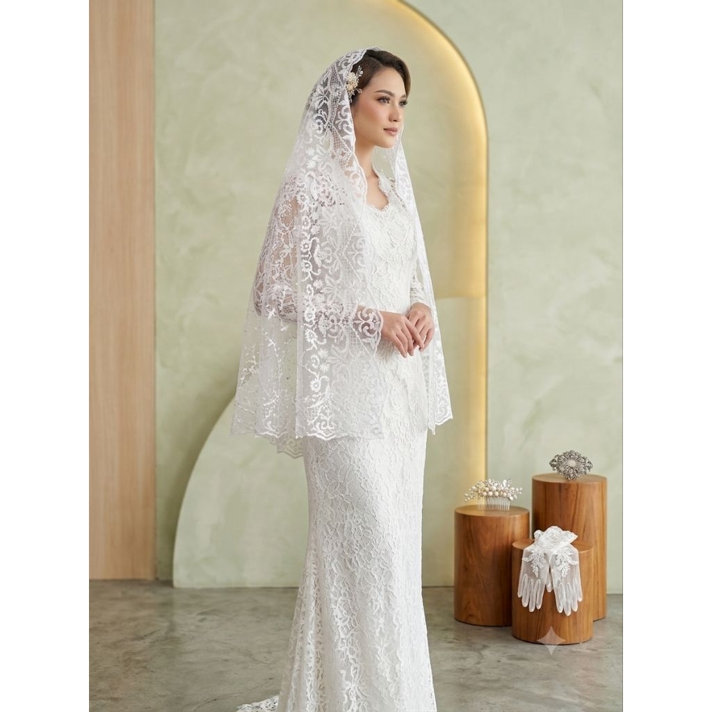 WHITE LACE SCARF / WEDDING CONTRACT SCARF / BRIดาล SCARF / PARIS BRUCADE SCARF