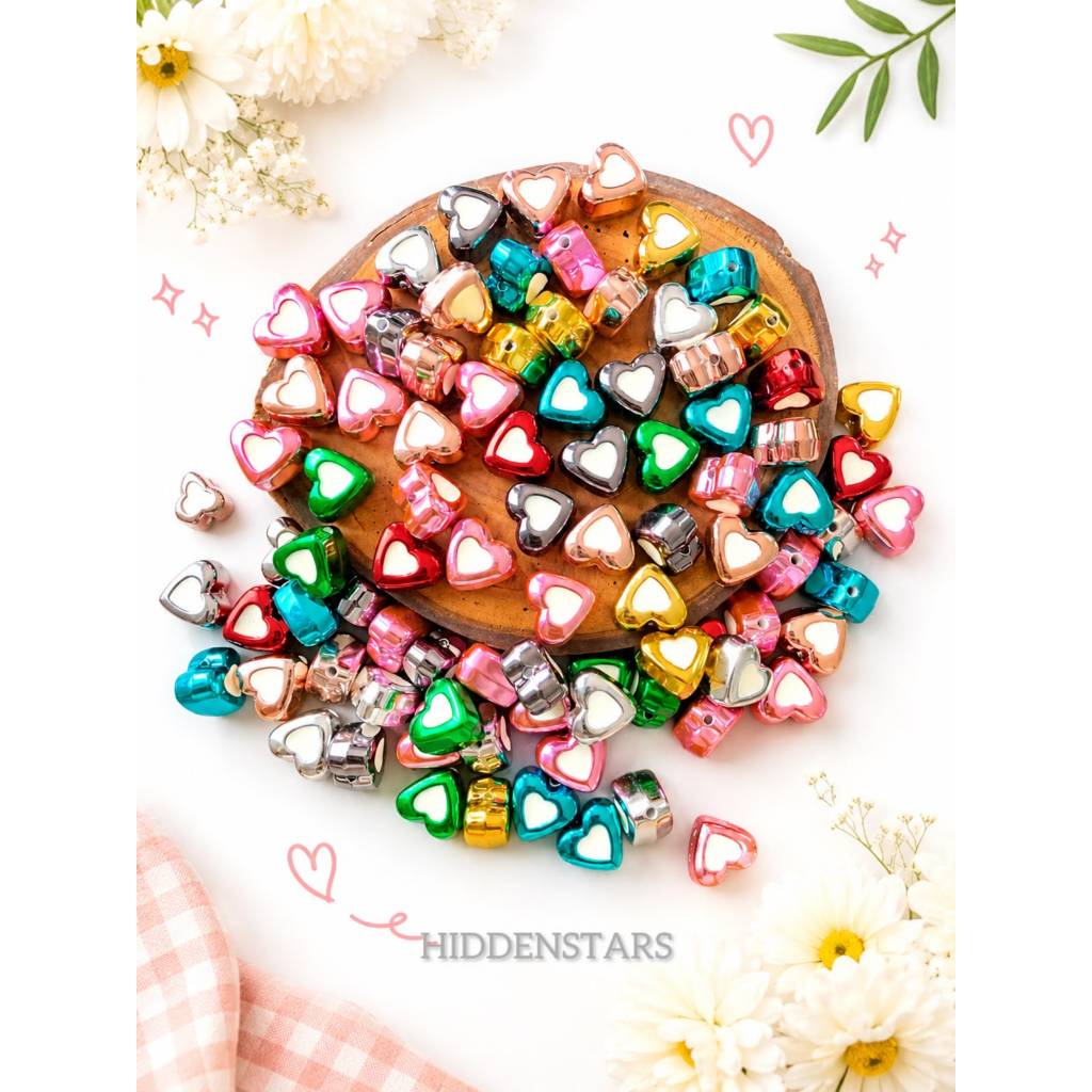 @10 ชิ้น METALLIC สีขาว LOVE BEADS CHROME MIX COLORS / DIY MATERIALS สําหรับ BRACELETS, สร้อยคอ, ETC