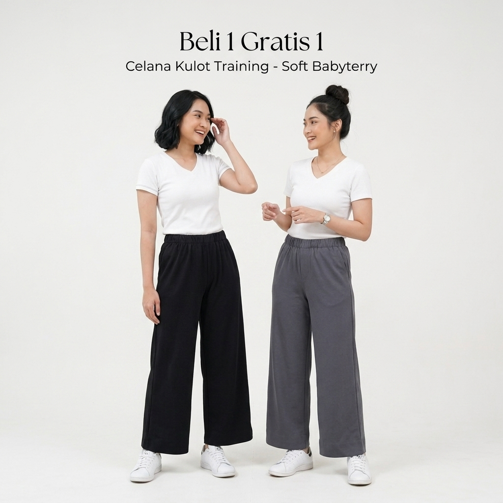 ซื้อ 1 แถม 1 ผู้หญิง Soft Babyterry Premium Training Culottes เอวยางยืด กระเป๋าหน้า กางเกงลําลองทรงห