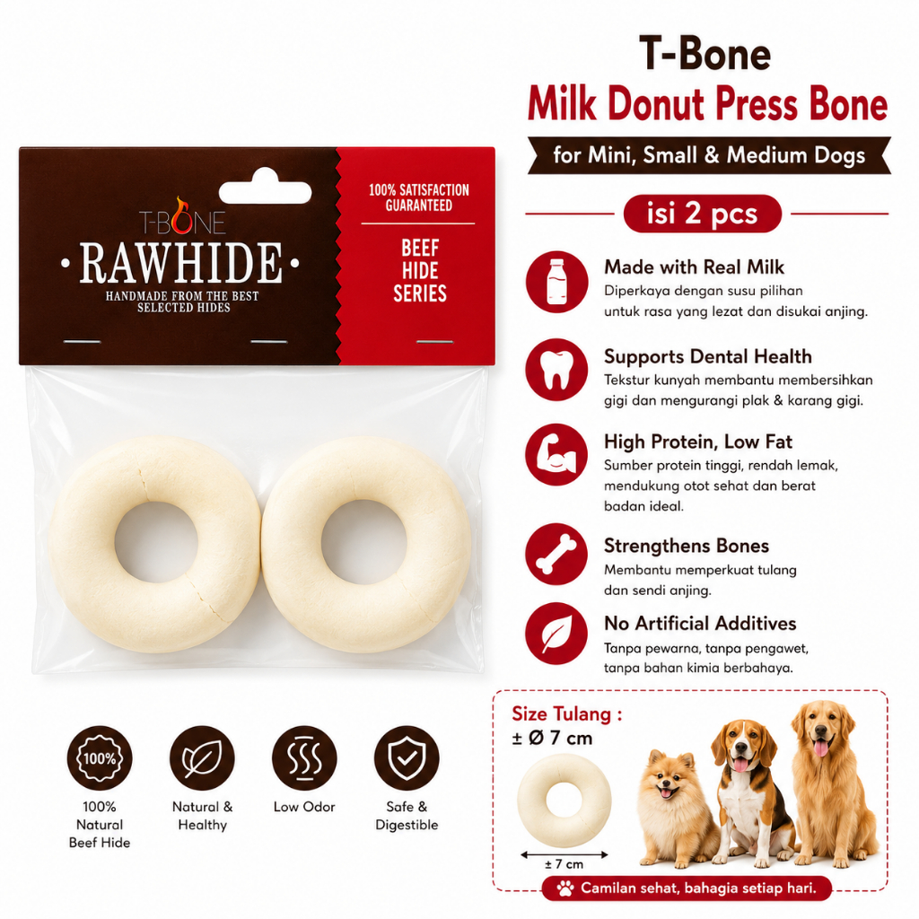 T-Bone Milk Donut Press 3" 2 ชิ้นสําหรับ Mini & Small Dogs ขนาด 7 ซม. - ขนมสุนัขธรรมชาติ Pressed Bon