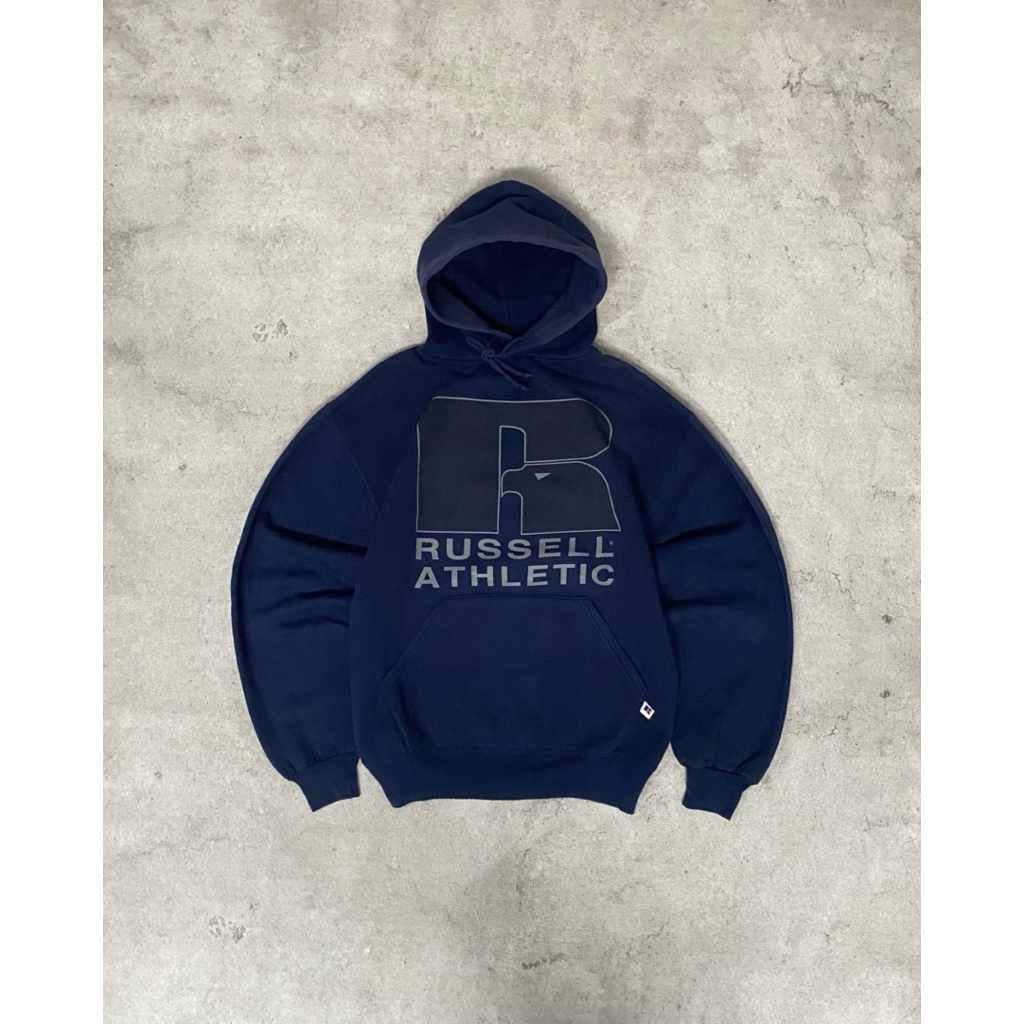 1990s Vtg Russell Athletic Navy Faded Boxy Hoodie