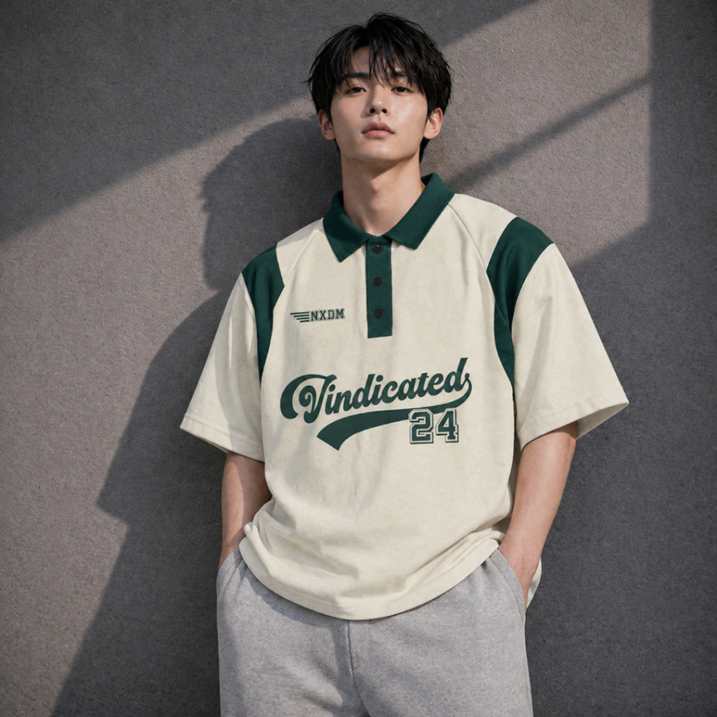 HIJAU Nxdomain เสื้อโปโลรักบี้ Oversize Vinedicated Cream Green Cotton 24s Premium