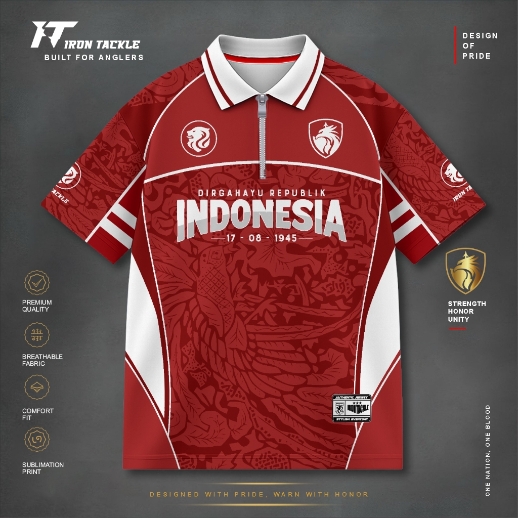 MERAH August 17th Shirt for Boys, Premium Dryfit Jersey, Full Printing, Red and White, Independence 